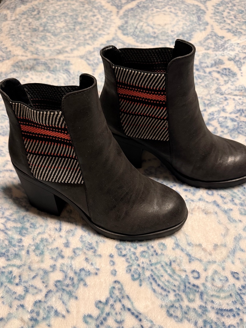 Call It Spring Black Ankle Boots with Striped Elastic Panels
